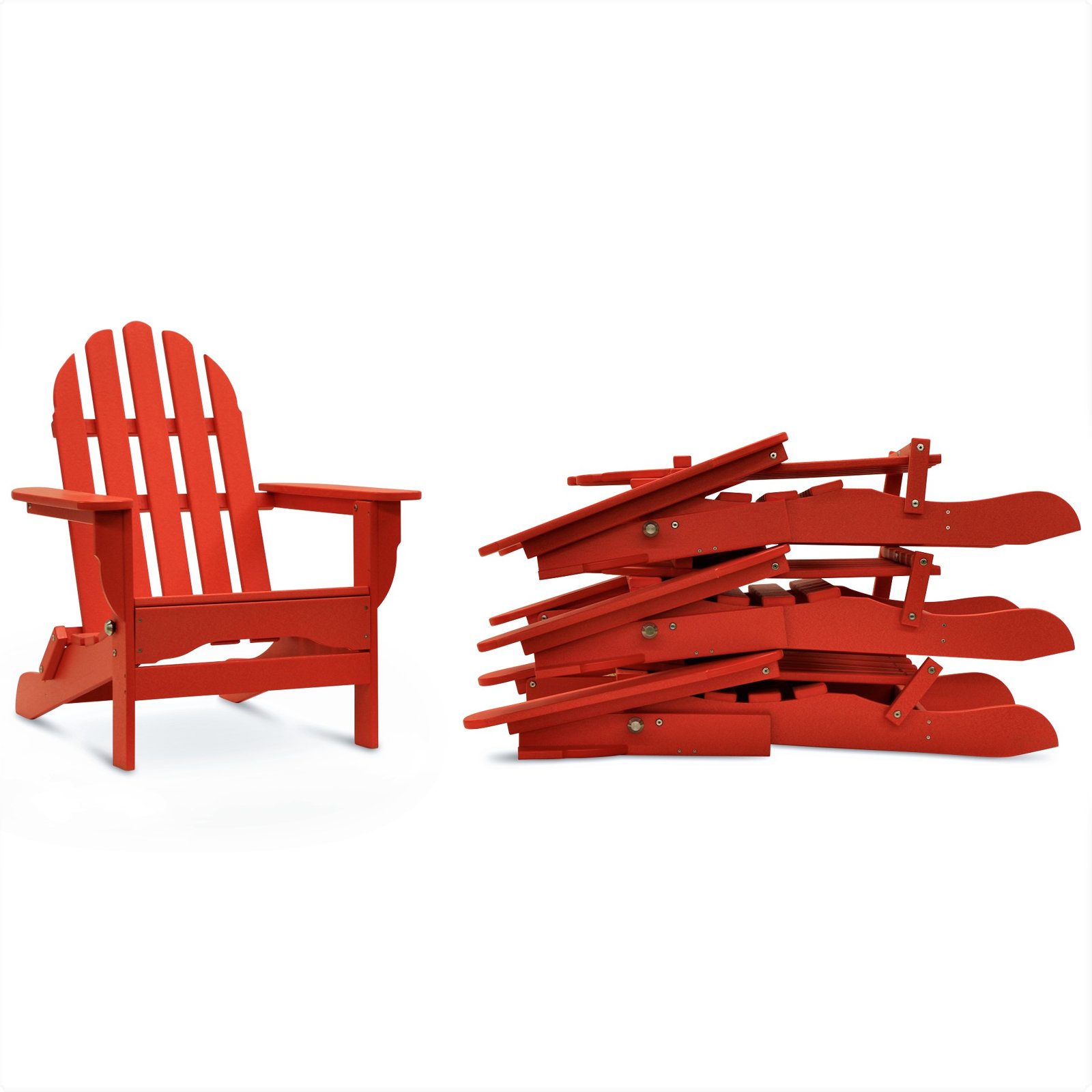 Leighton Foldable Outdoor Adirondack Set, Bright Red