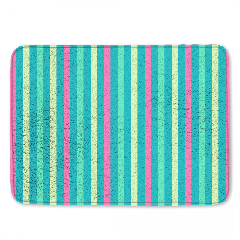 Tapis de bain rose et bleu rayé, L 24 po x L 17 po