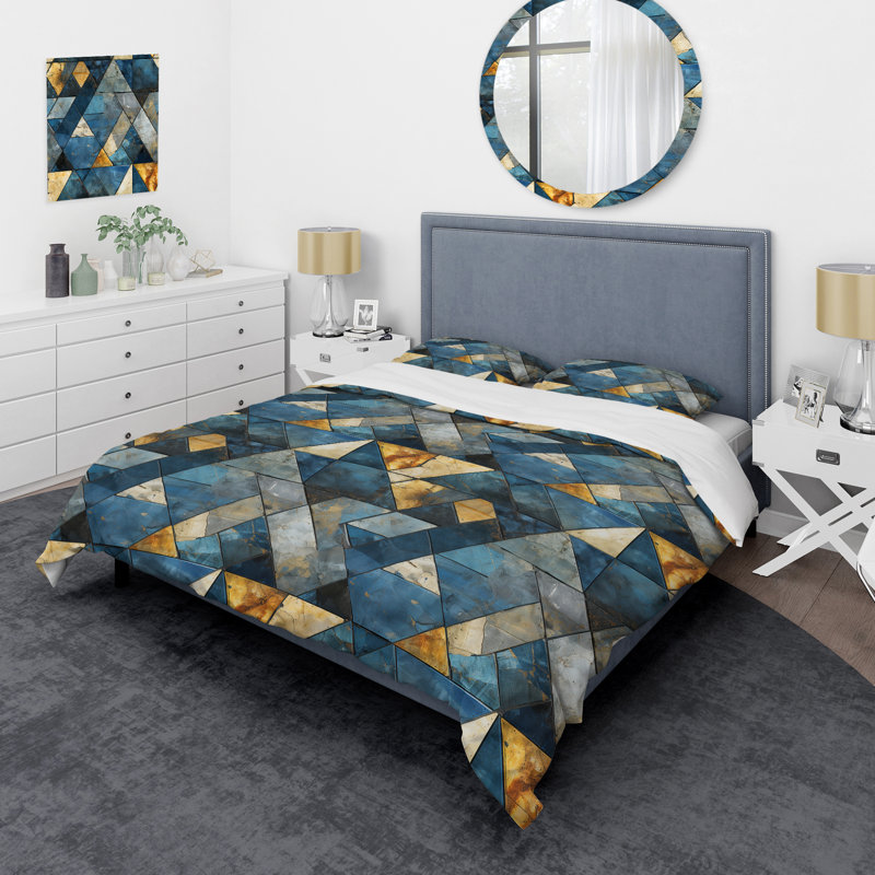 Ensemble de housse de couette Rustic Cobalt Triangle Symphony II, Housse de couette simple + 1 taie décorative stan