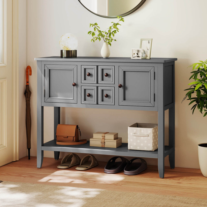 Buffet Buffet avec 2 portes et 2 tiroirs gris, Gris