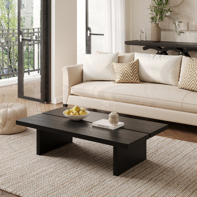 Modern Wood Coffee Table, Rectangler Sled Coffee Table for Livingroom