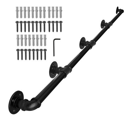 4.6M Stair Handrail, Indoor And Outdoor Wall Mounted Handrail Railing Support Kit, Industrial Galvanized