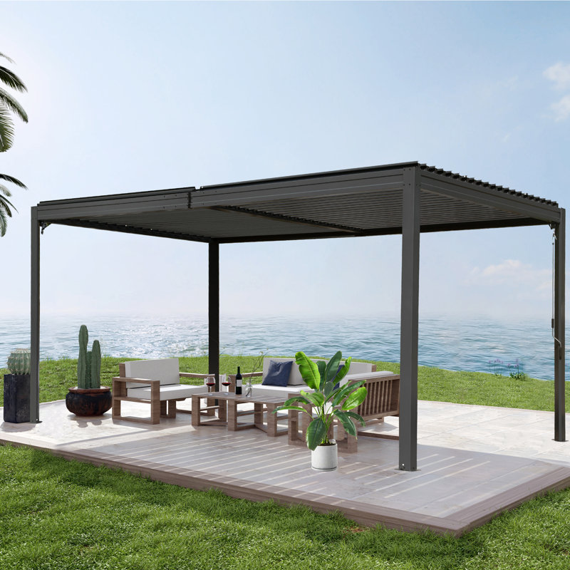 16 ft. W x 10 ft. D Outdoor Aluminum Pergola with Louvered Roof