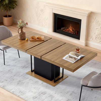 Table de salle à manger extensible de 160 à 200 cm avec pied central cannelé