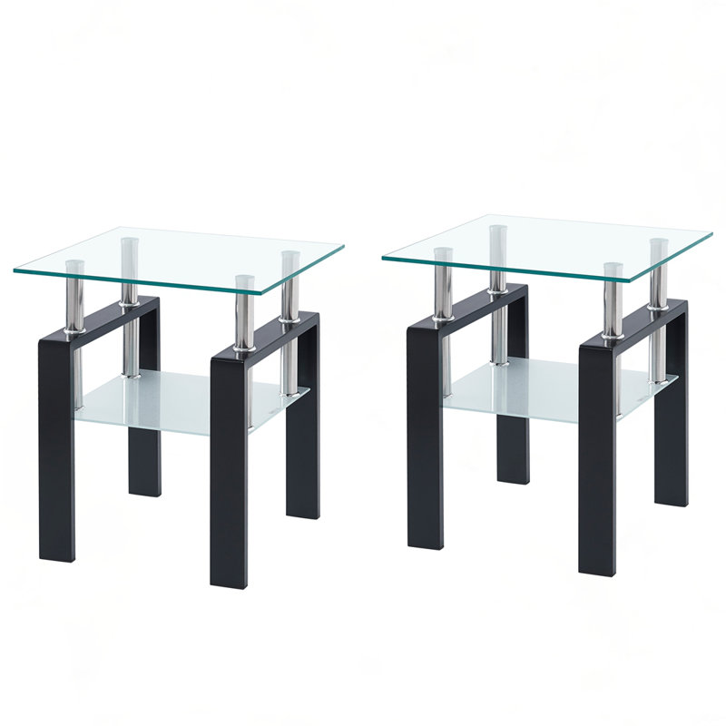 Petite table 2 pièces en verre trempé transparent, Noir