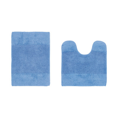 Makaylynn Premium 100% Cotton 2 Piece Bath Rug Sets with Non-Slip Backing, Machine Washable, Luxurious Solid Pattern Super Absorbent & Tufted Weave Bath Mat for Bathroom, Shower, and Tub