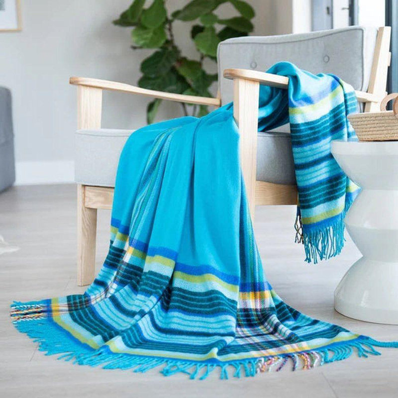 Hand Knotted Throw Blanket, Blue