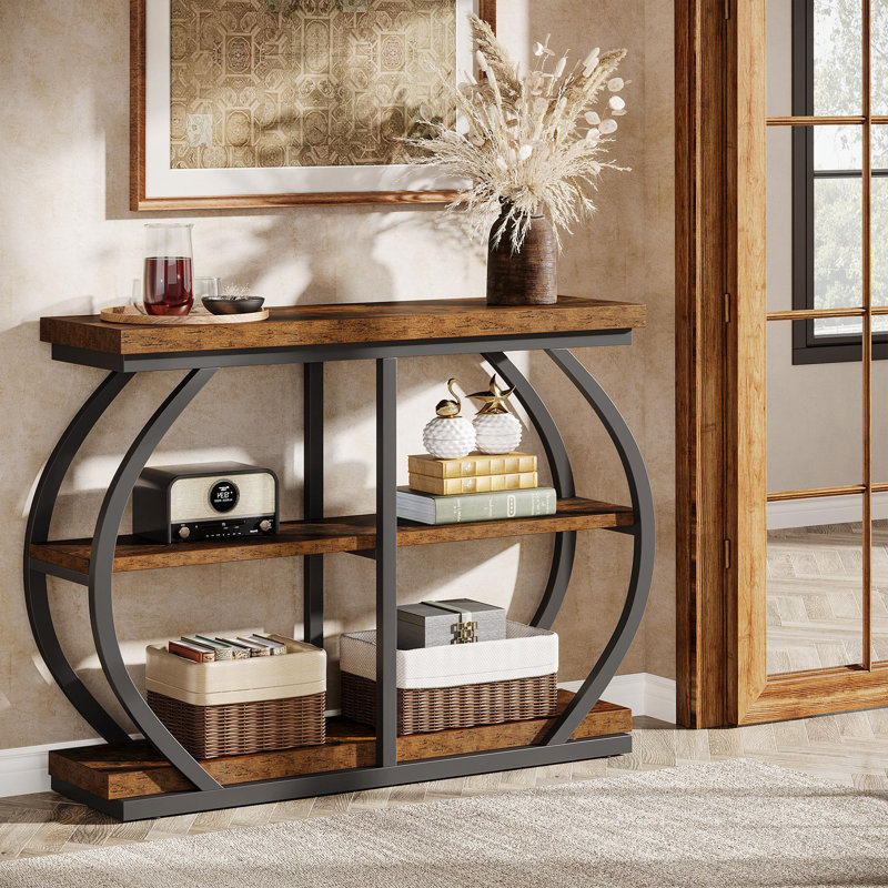 Modern Console Table for Hallway, Living Room, or Foyer, Rustic Brown/Black