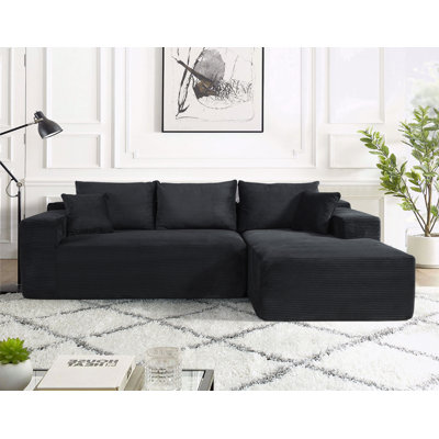 2-Piece Corduroy L-Shaped Sofa with Pillows and right chaise