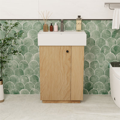 21.6"L Bathroom Vanity With Ceramic Sink And Right Side Storage