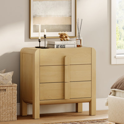 Adora 31.5" Wood Accent Cabinet With Drawers, Modern Credenza Storage Cabinet With Curved Profile Design For Living Room, Kitchen, Dining Room, Hallwa