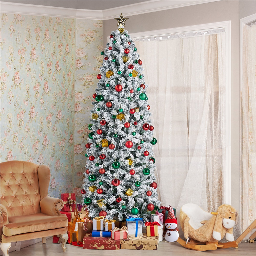 Pencil-shaped Snow Flocked Artificial Christmas Tree with Metal Stand The Holiday Aisle® 