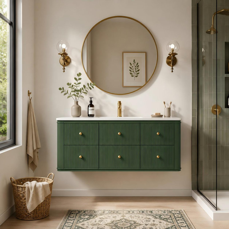 Meuble-lavabo mural simple vert l 30 po x P 18 po x H 20 po avec comptoir une pièce en acrylique, 48"