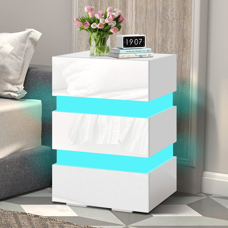 Antonine 35.5cm W Manufactured Wood Bedside Table, White