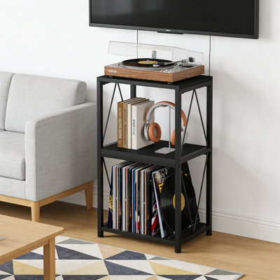 3-Tier Record Player Stand With Vinyl Storage, Turntable Holder & End Table, Black