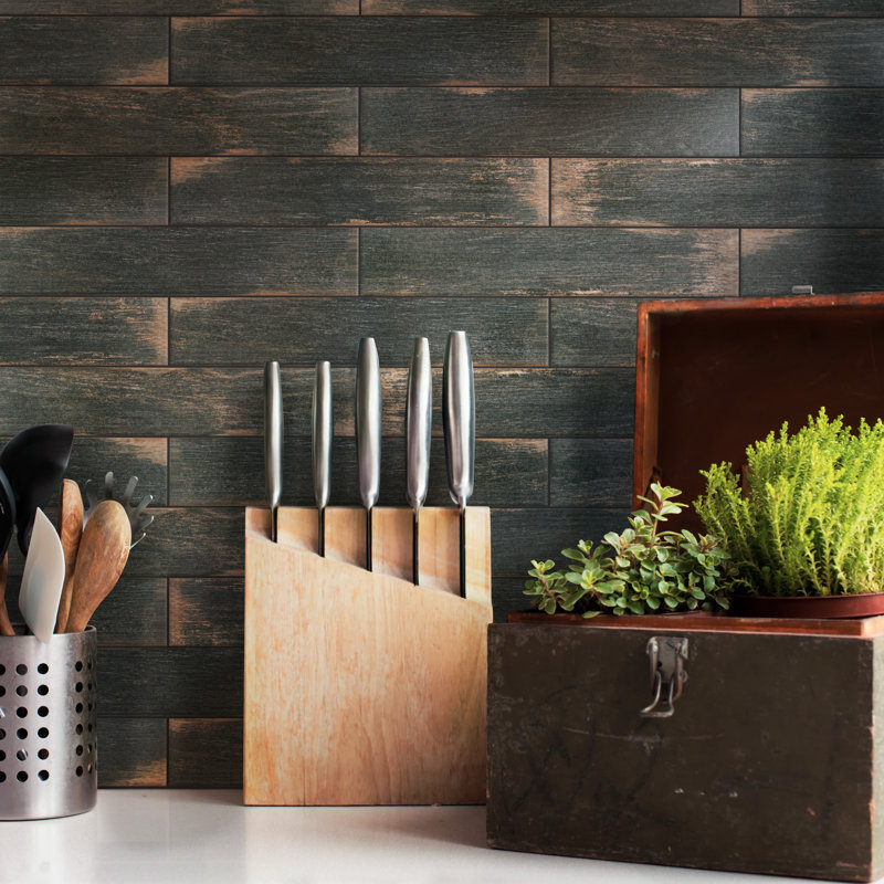 Bora 3" x 18" Porcelain Wood Look Subway Wall & Floor Tile, Dark