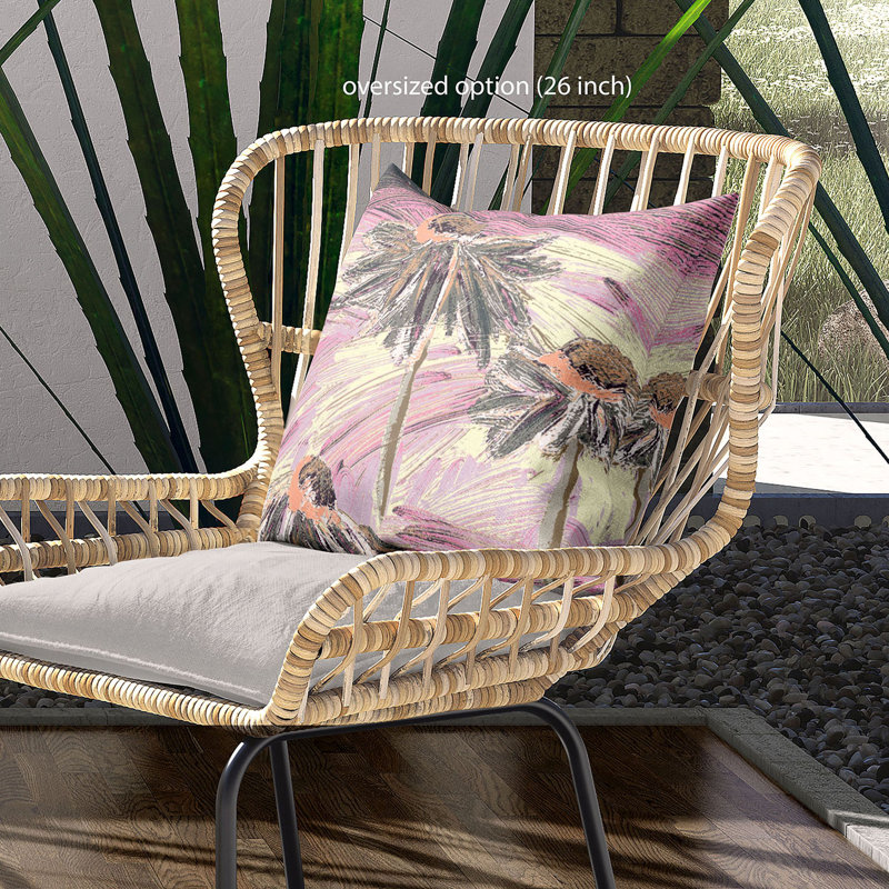 Floral Outdoor Reversible Throw Pillow, 20" x 20", Gray/Pink/Cream