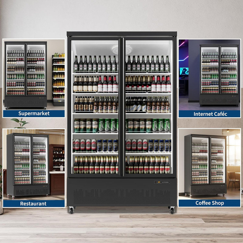 Réfrigérateur commercial de 35,3 pieds cubes avec porte vitrée, 5 tablettes réglables pour le restaurant