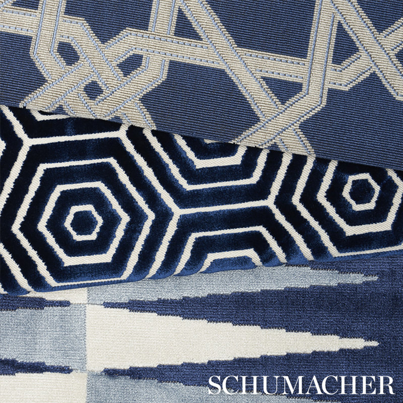 Schumacher x Mary McDonald Backgammon Cut Velvet Fabric, Blue