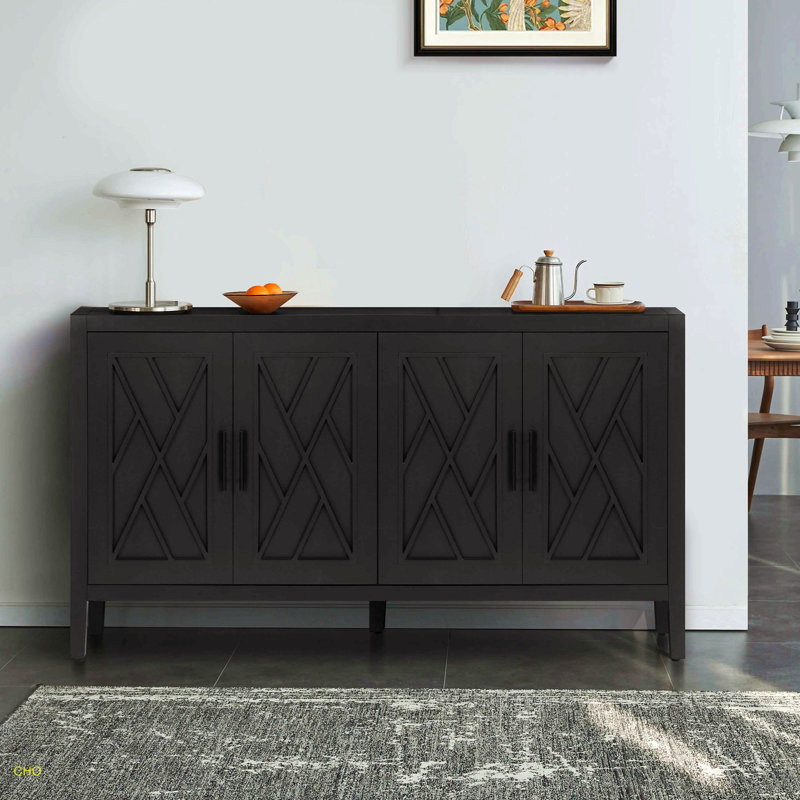 Armoire décorative de style campagnard 60 pouces avec 4 portes et tablette réglable, Noir antique