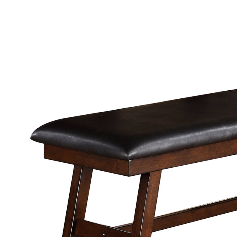 Banc de salle à manger en bois d'hévéa avec similicuir noir et noyer foncé pour pieds de cuisine rembourrés