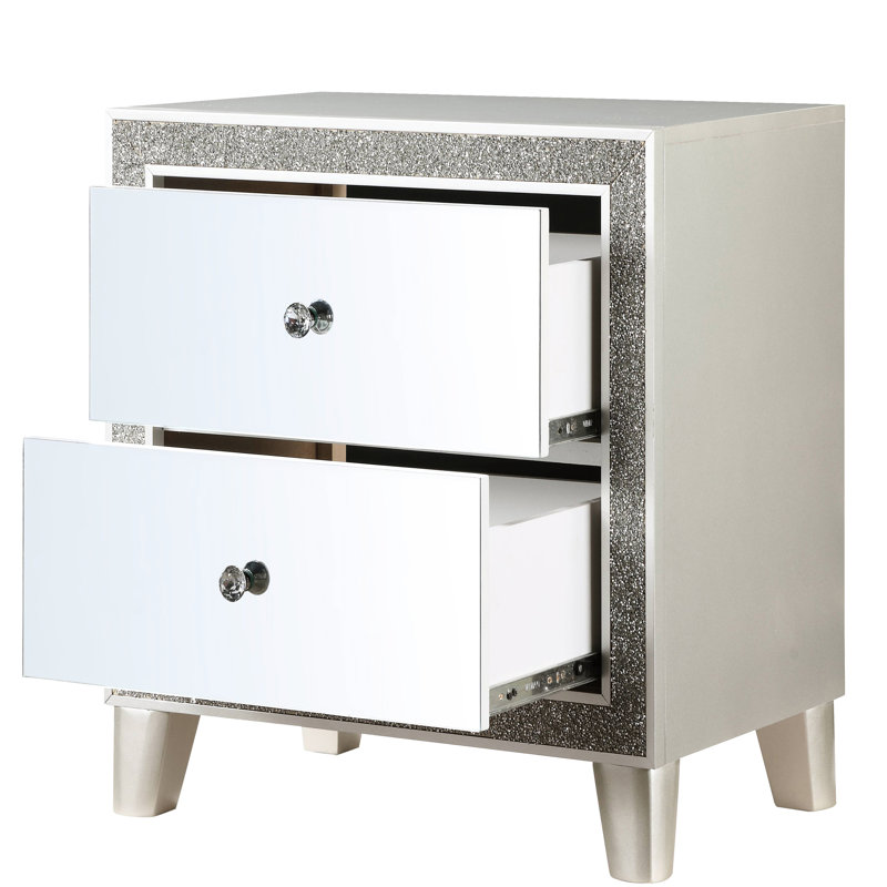 Table de chevet champagne à 2 tiroirs - miroir et doublure en feutre pour chambre à coucher 2 en couleur, harmonie