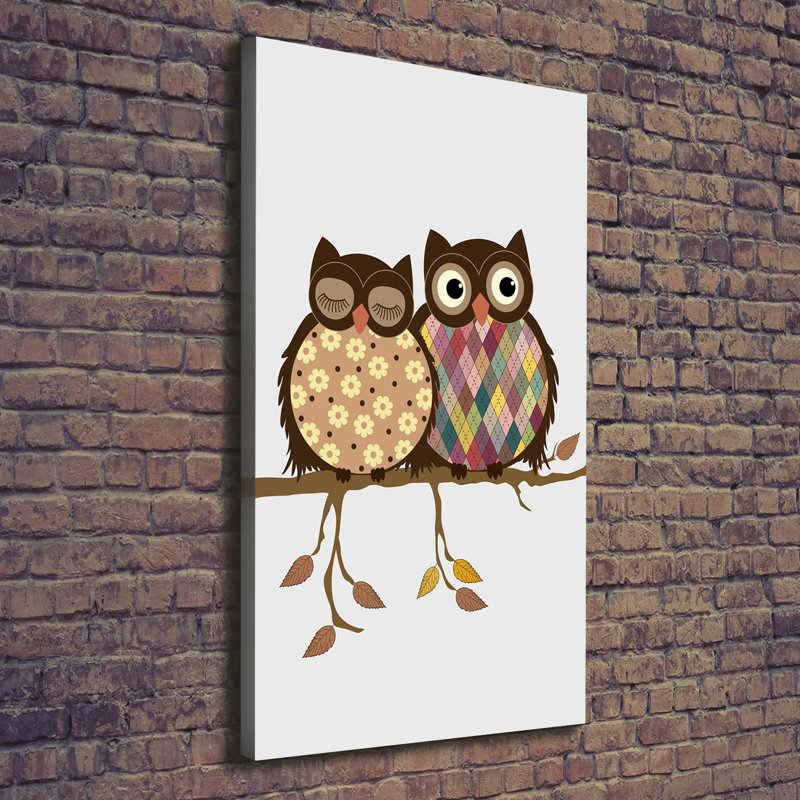 A Pair Of Owls On A Branch - Wrapped Canvas Print