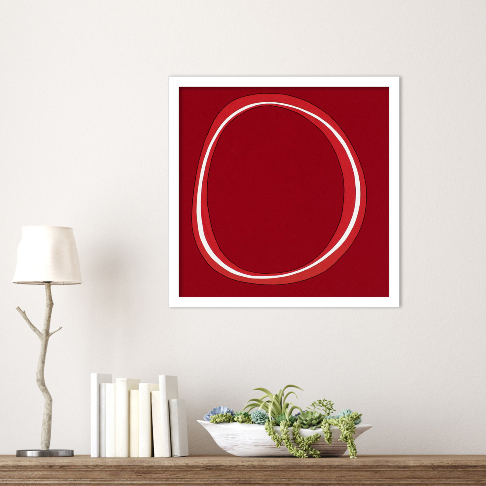 Red Circle Print by Alex Dunn, White, 17" H x 17" W