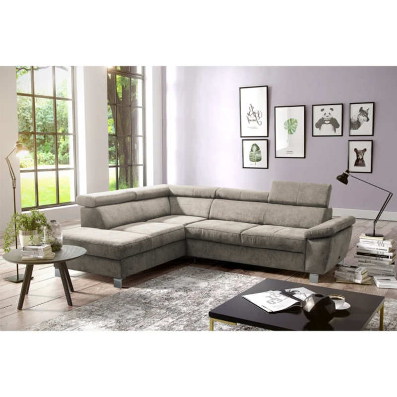Lucy Upholstered Foldable Corner Sofa with Storage , Tan, Left Hand Facing