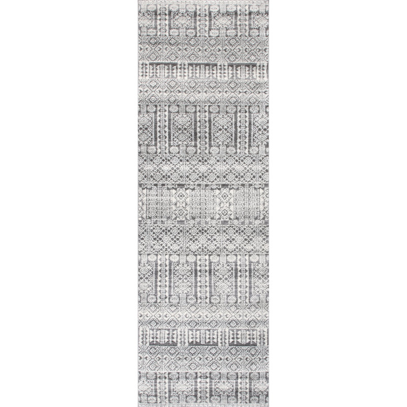 Ivoire géométriques/gris Tapis décoratif, Tapis de couloir 2 pi 8 po x 8 pi