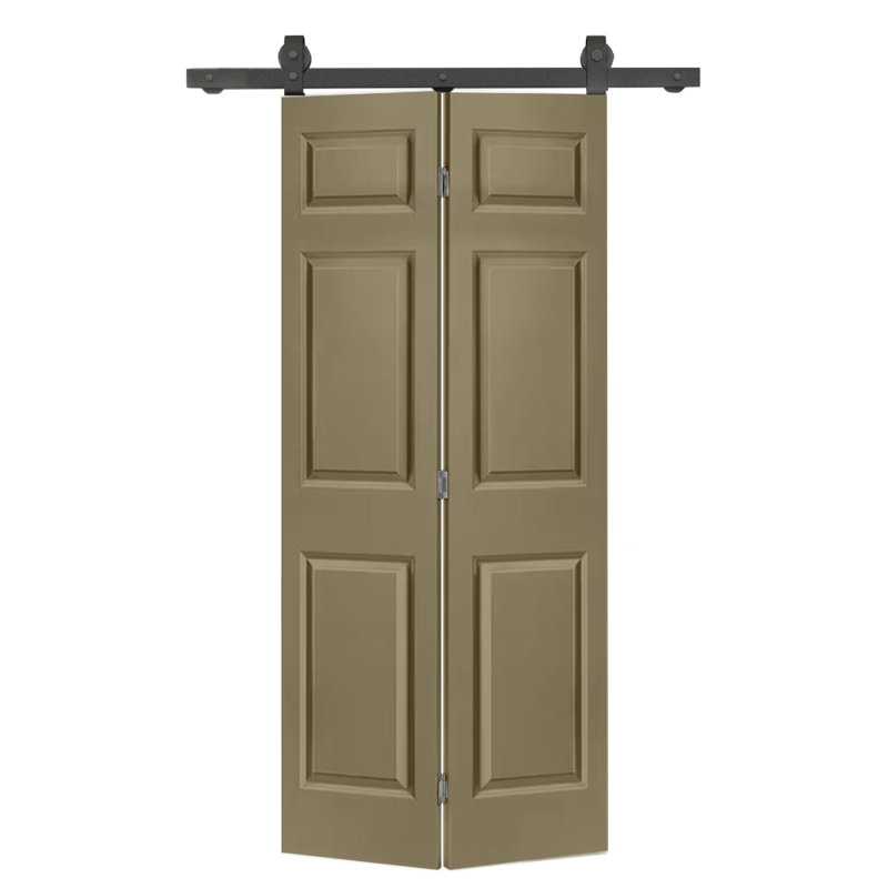 Porte de grange pliante à panneaux en panneau de fibres à densité moyenne avec ensemble de quincaillerie d'installation