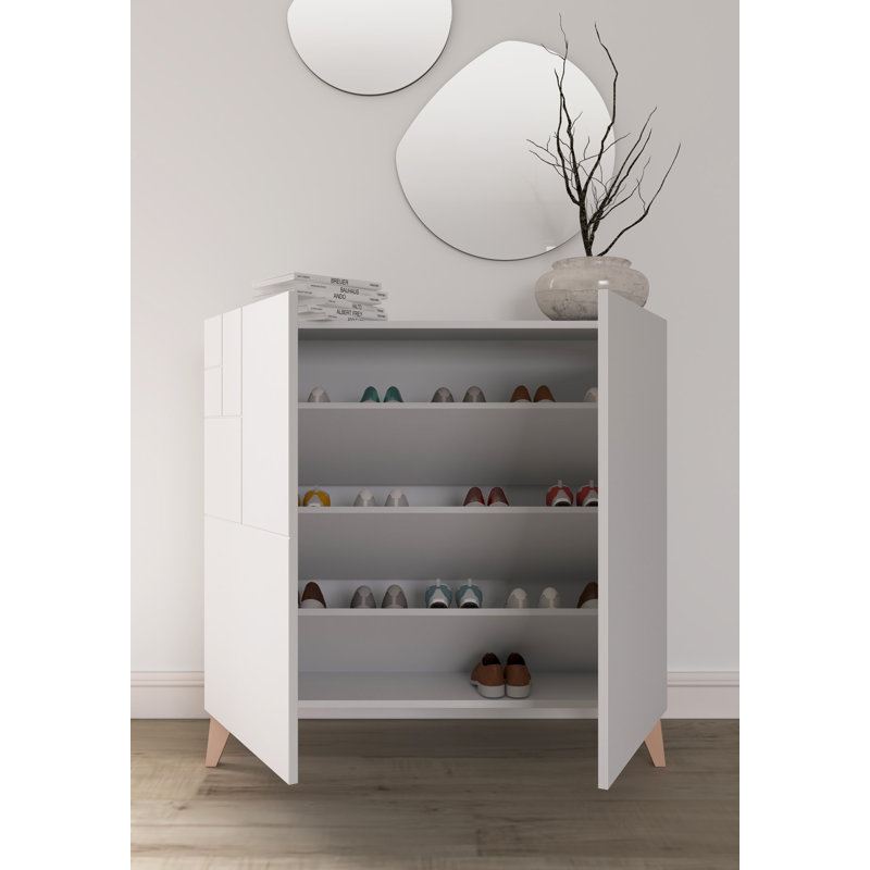 12 Pair Shoe Storage Cabinet, White/Pink
