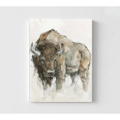 American Buffalo II par Ethan Harper, art mural Buffalo, aquarelle, reproduction d'animaux de ferme, Art animalier sauvage, Art mural occidental 36 x 48 po