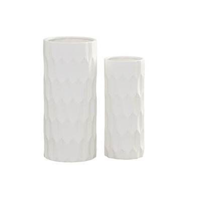 Grand vase rond en céramique blanc mat