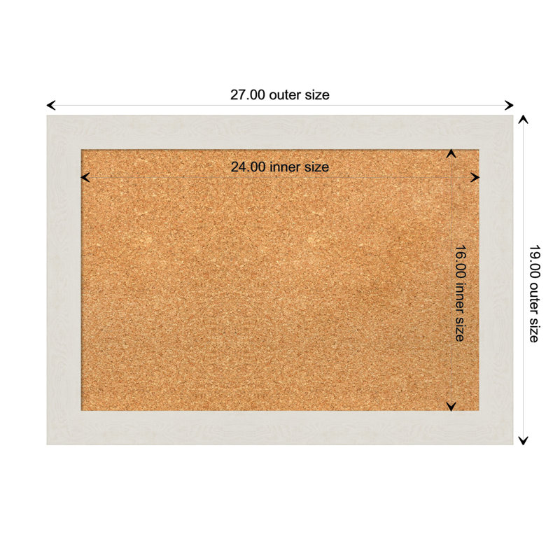 White Framed Natural Cork Bulletin Board 30" x 23"