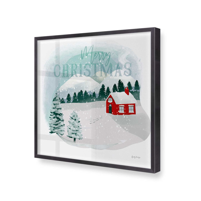 Imprimé chalet des Fêtes dans la neige, H 17,75 po x l 17,75 po, Cadre simple en zinc patiné, bois massif