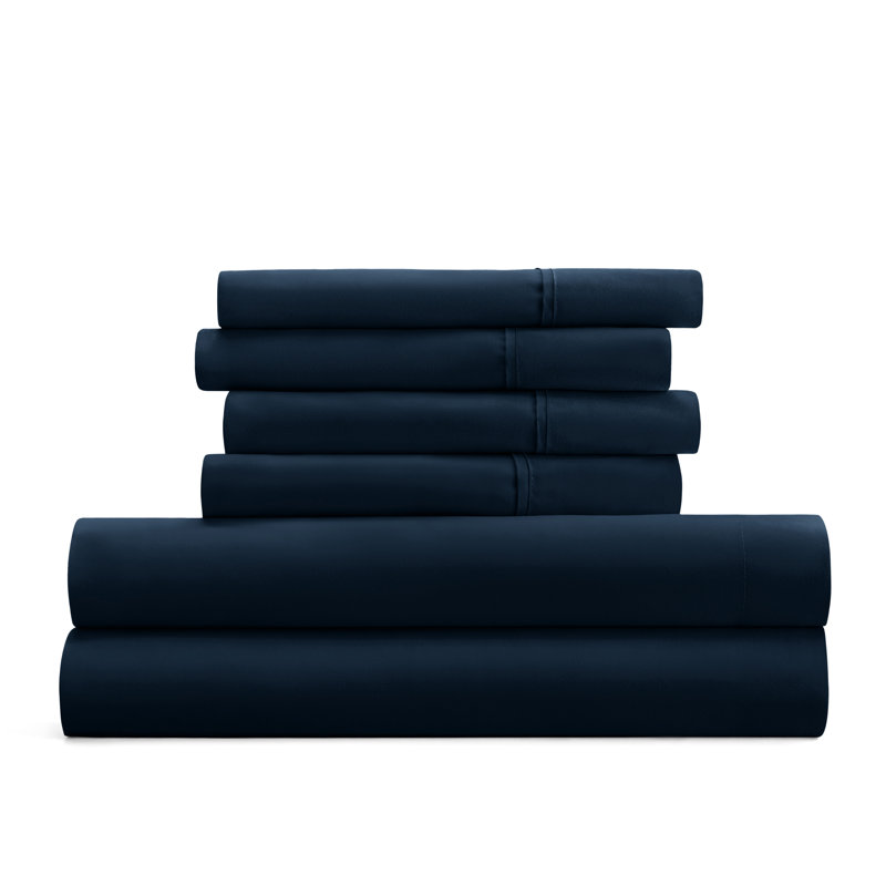 Ensemble de draps pour lit en microfibre brossée de 6 pièces Simply Soft, Bleu marine