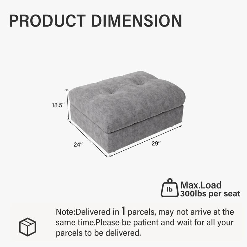 29" Ottoman With Storage, Light Gray