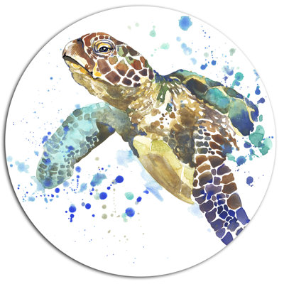 Illustration d'une tortue de mer bleue - reproduction sur métal