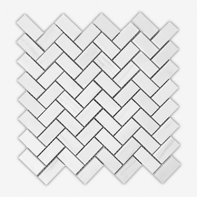 Bianco Dolomiti 12" x 12" Marble Herringbone Mosaic Wall & Floor Tile