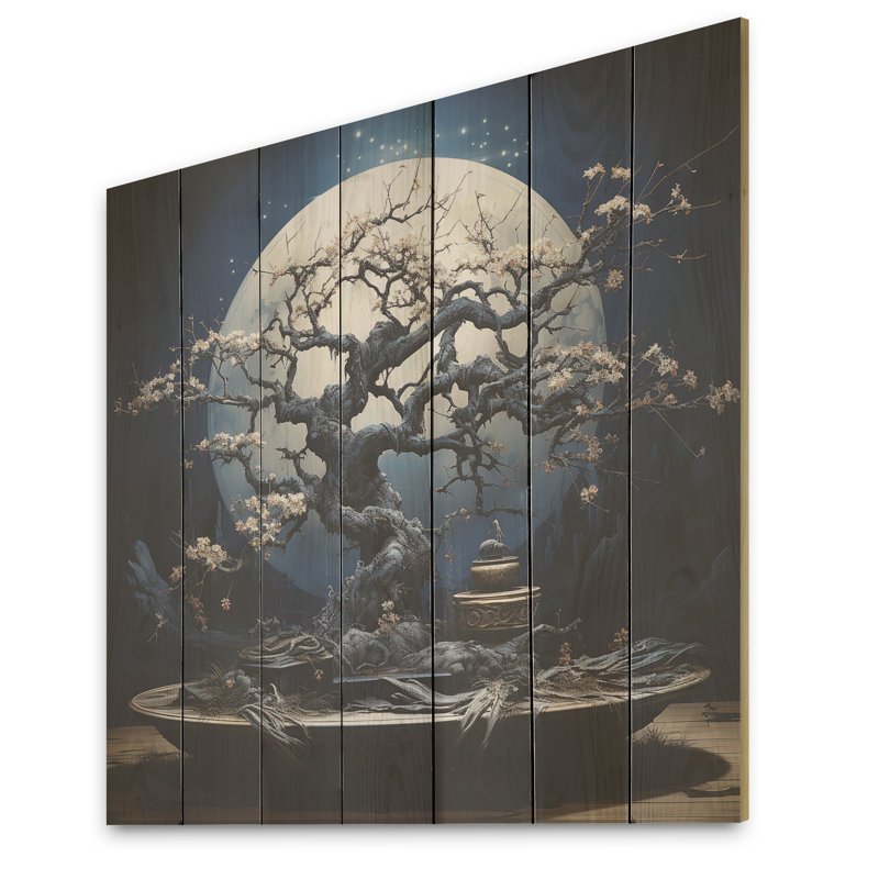 Bonsai blanc sérénade I - Bonsai arbre sur bois, H 15 po x l 15 po