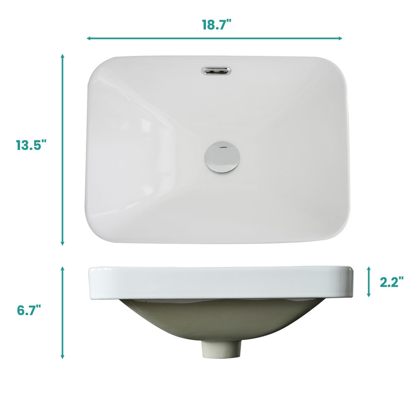 Évier encastré en céramique blanc brillant, hauteur 6,52 po, facile à nettoyer, surface non poreuse, conception moderne