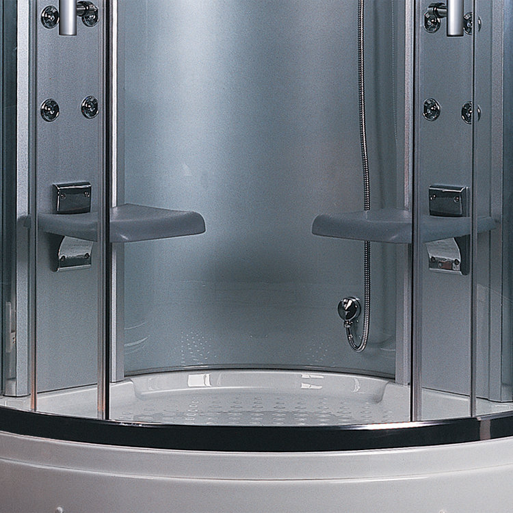 Douche à vapeur ronde coulissante en platine de 47,2 po x 87,5 po avec base incluse