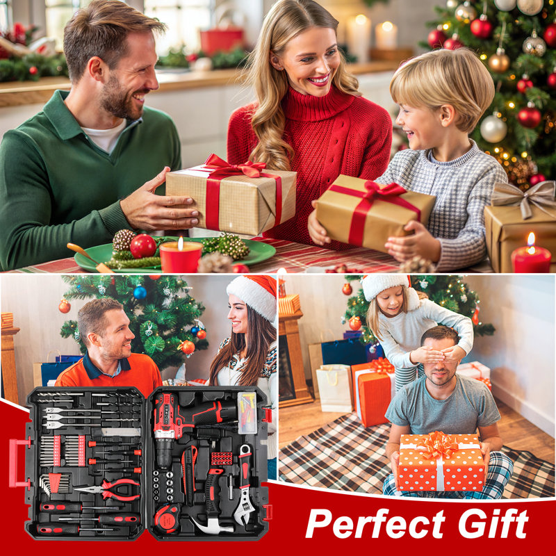 12V tool set Featuring Cordless Drill - Brushless Power Tool, 2-speed Adjustable Power & Rapid Charging Magnetic Drill | 100+ Piece Home Tool Kit