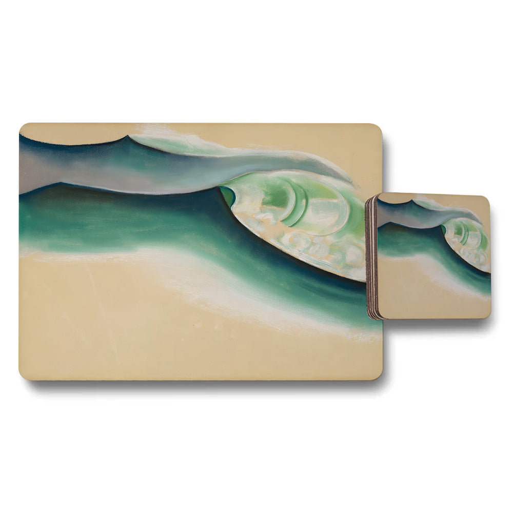 Ocean Wave Placemats And Coaster Set With Abstract Sea Art
