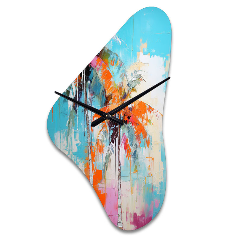 Palm Trees Palm VI - Boomerang Shape Decorative Multi-Colour Palms & Palm Trees Wall Clock, Medium