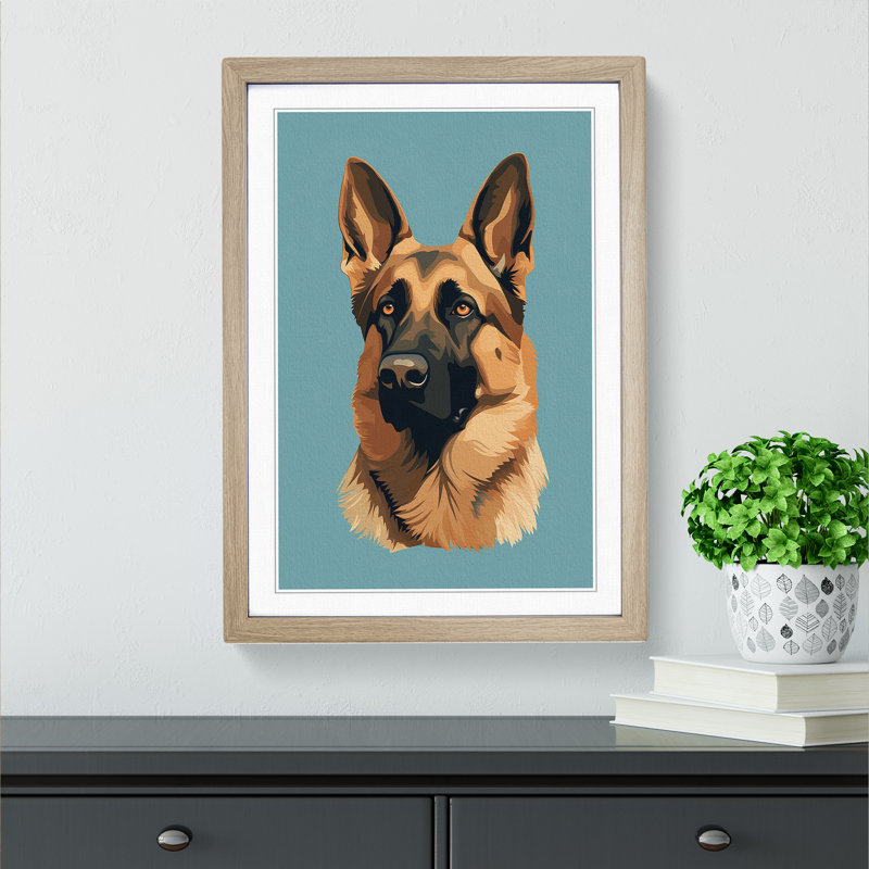 German Shepherd Minimalism - Framed Print, 64cm H x 46cm W, Oak Framed