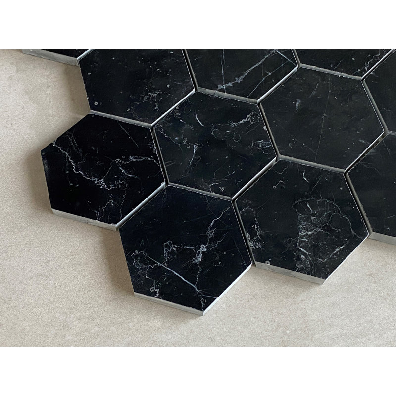3" x 3" Marble Honeycomb Mosaic Wall & Floor Tile, Black