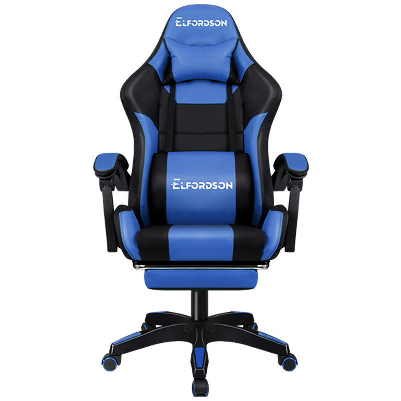 ELFORDSON Adjustable Reclining Faux Leather Swiveling PC & Racing Game Chair, Blue
