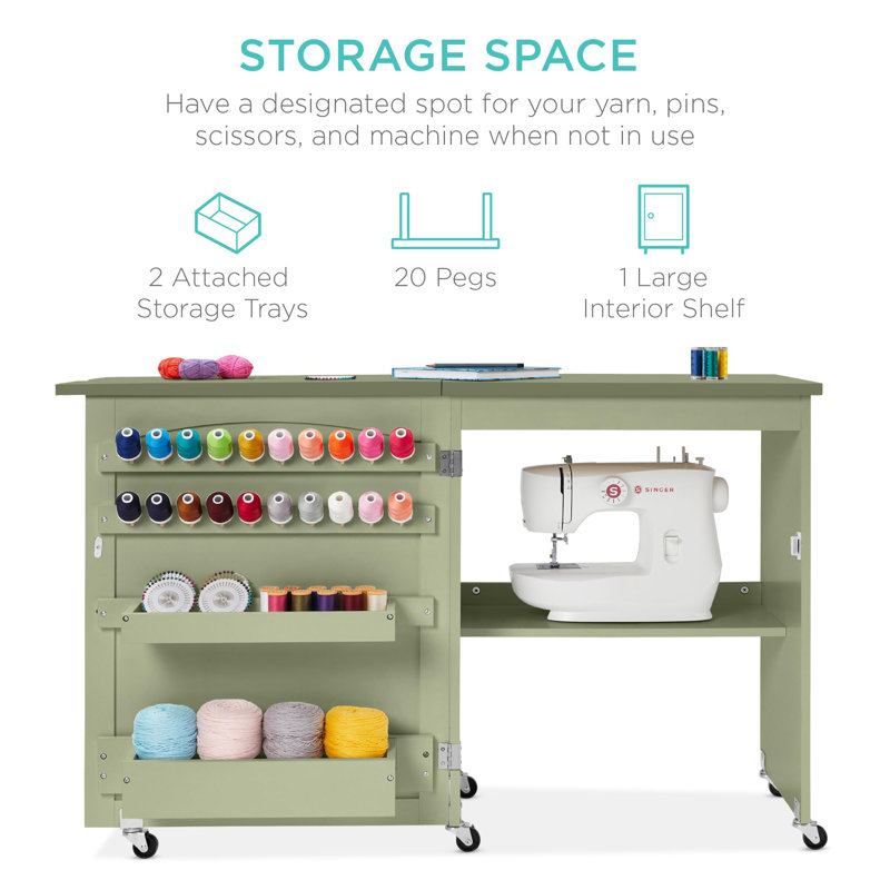Folding Sewing Table Multi-Function Craft Table and Side Table, Light Green